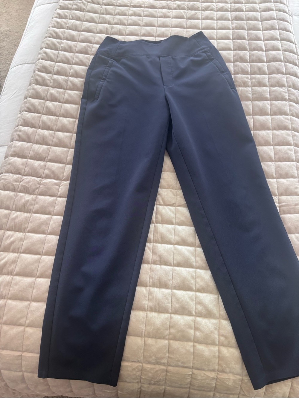Athleta Navy Straight-Leg Stretch Trousers